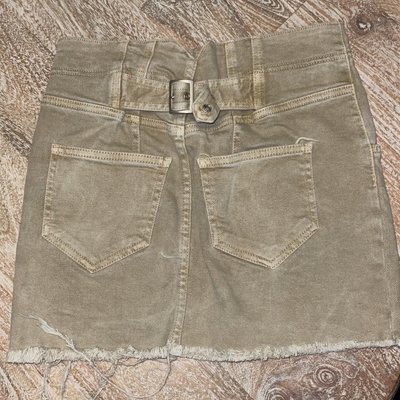 Free People Tan Denim Back Buckle Mini Skirt - Picture 5 of 6
